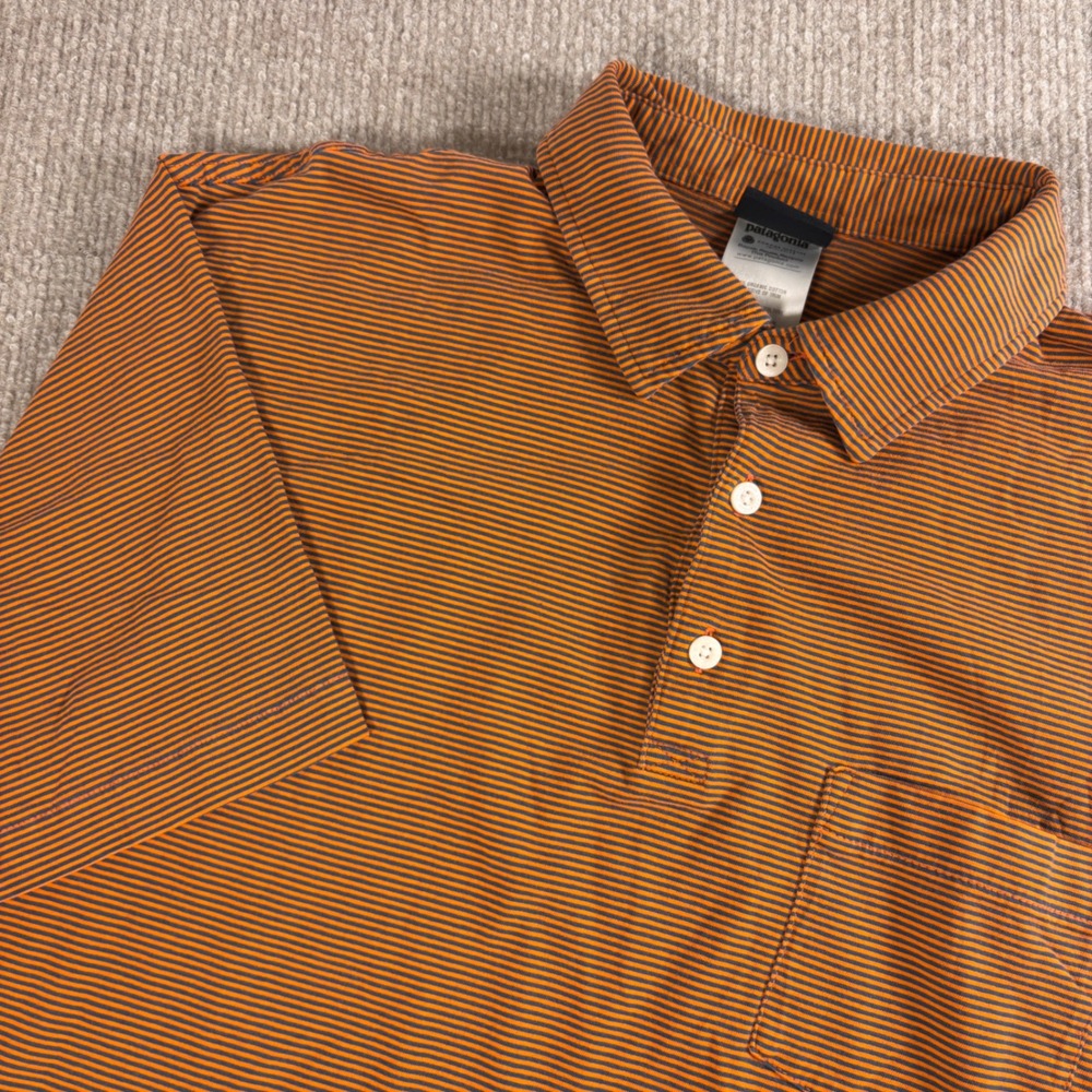 Patagonia Orange‎ Blue Striped Cotton Squeaky Clean Polo Men's Size Large